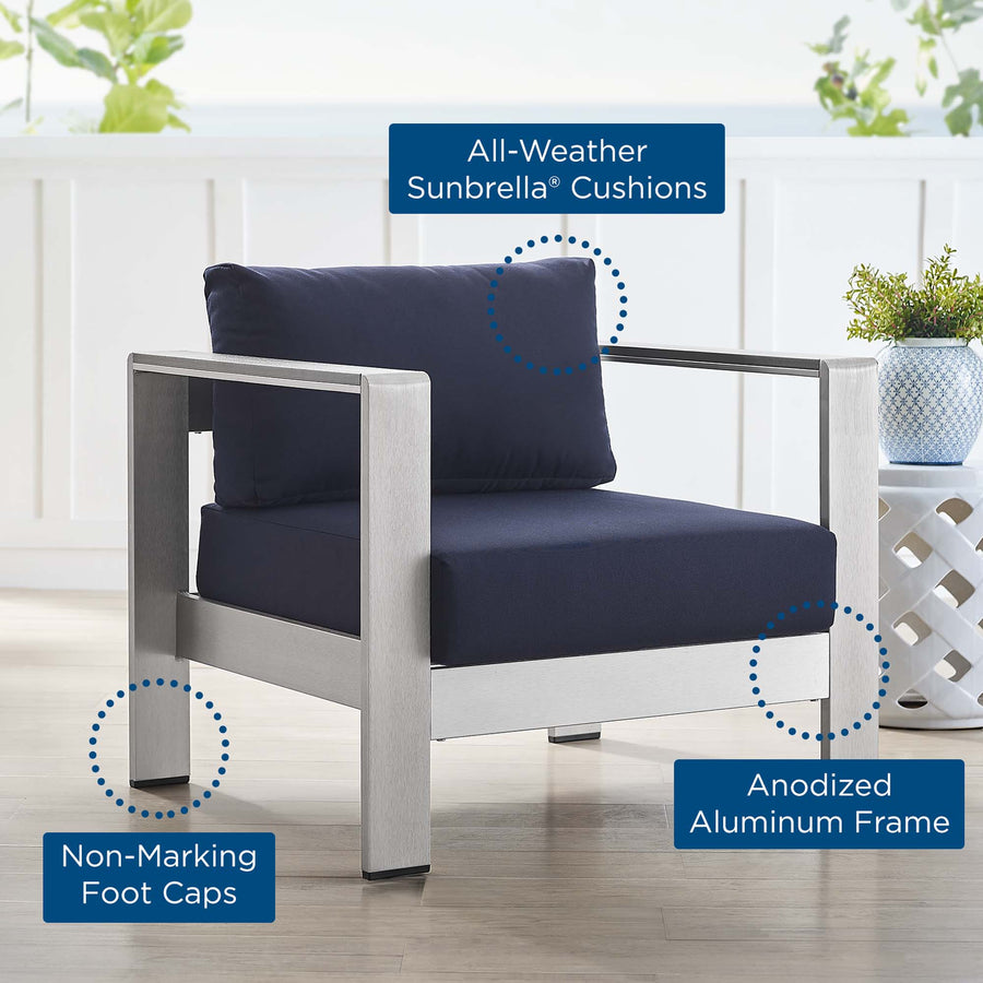 Marlow Sunbrella® Fabric Aluminum Outdoor Patio Armchair in Silver Navy