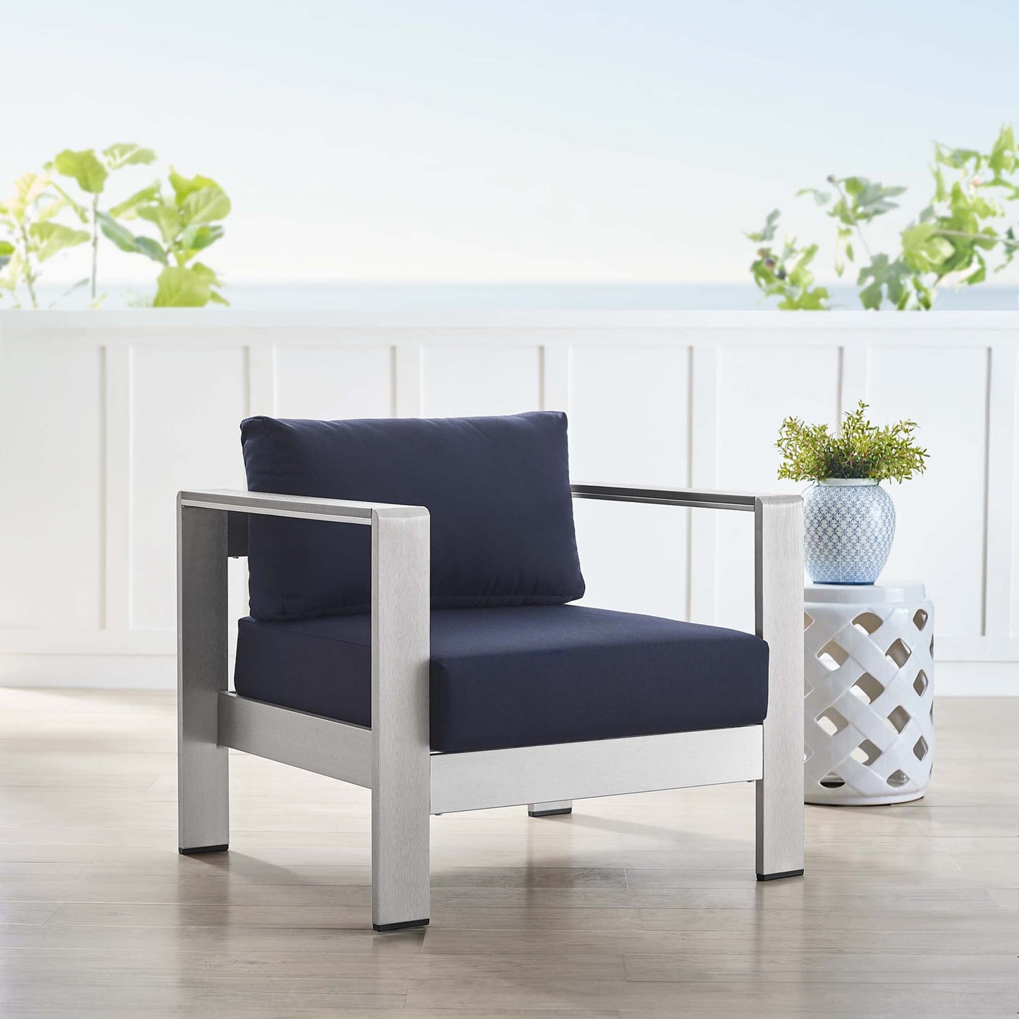 Shore SunbrellaÂ® Fabric Aluminum Outdoor Patio Armchair by Furniture For America