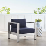 Marlow Sunbrella® Fabric Aluminum Outdoor Patio Armchair in Silver Navy