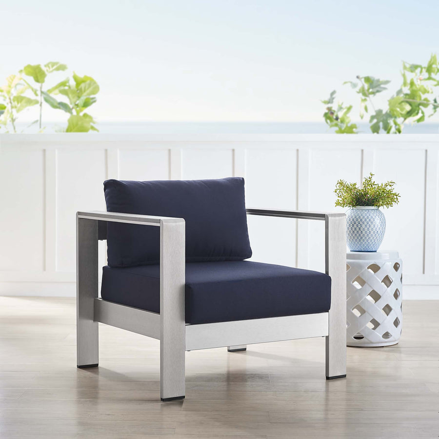 Marlow Sunbrella® Fabric Aluminum Outdoor Patio Armchair in Silver Navy