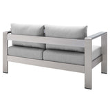 Marlow Sunbrella® Fabric Aluminum Outdoor Patio Loveseat in Silver Gray