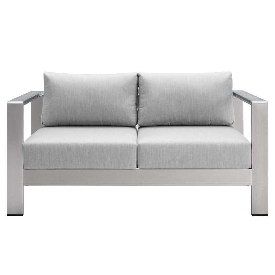 Marlow Sunbrella® Fabric Aluminum Outdoor Patio Loveseat in Silver Gray