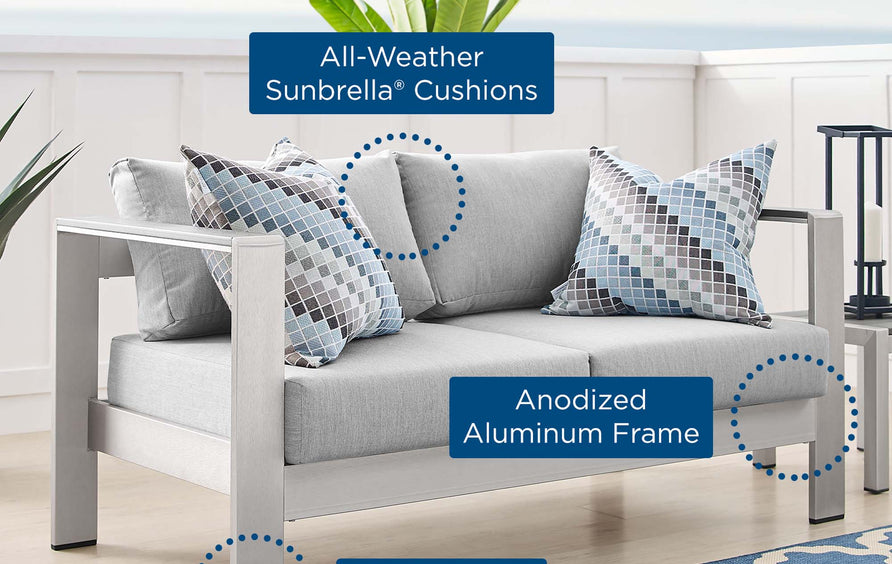 Marlow Sunbrella® Fabric Aluminum Outdoor Patio Loveseat in Silver Gray