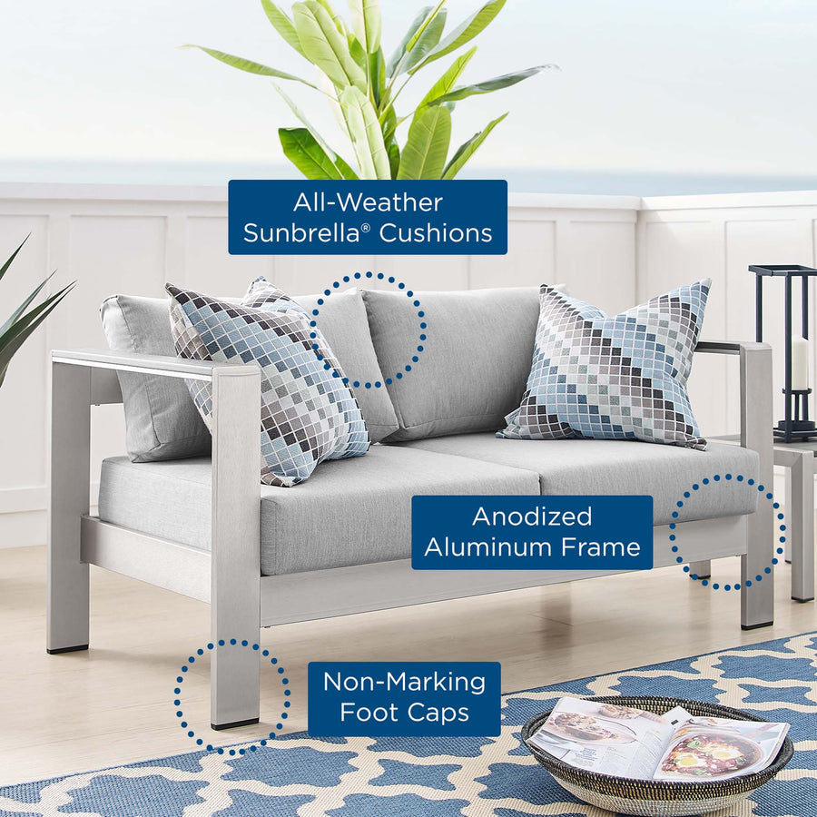Marlow Sunbrella® Fabric Aluminum Outdoor Patio Loveseat in Silver Gray