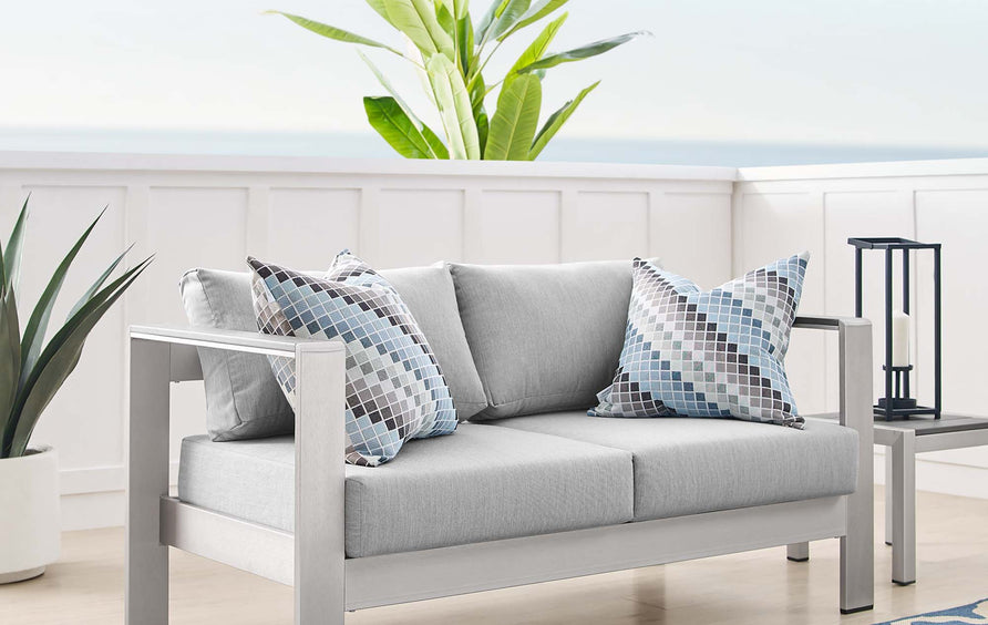 Marlow Sunbrella® Fabric Aluminum Outdoor Patio Loveseat in Silver Gray