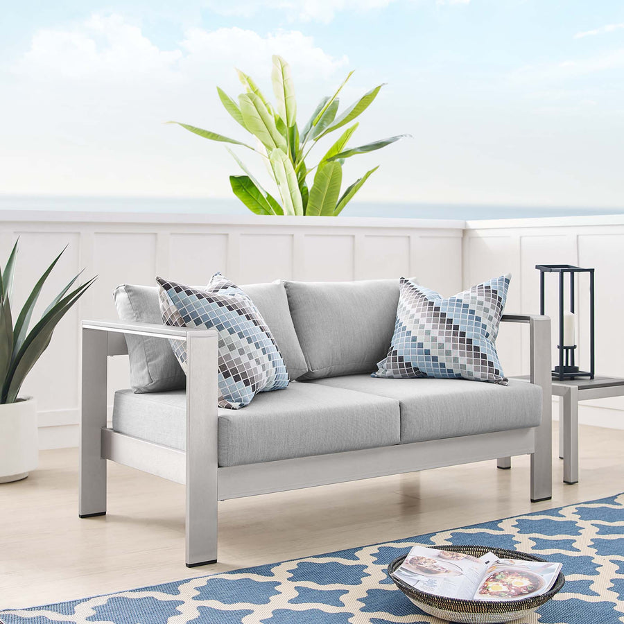 Marlow Sunbrella® Fabric Aluminum Outdoor Patio Loveseat in Silver Gray