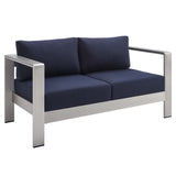 Marlow Sunbrella® Fabric Aluminum Outdoor Patio Loveseat in Silver Navy