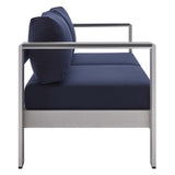 Marlow Sunbrella® Fabric Aluminum Outdoor Patio Loveseat in Silver Navy