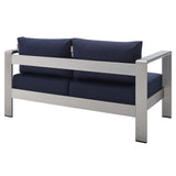 Marlow Sunbrella® Fabric Aluminum Outdoor Patio Loveseat in Silver Navy