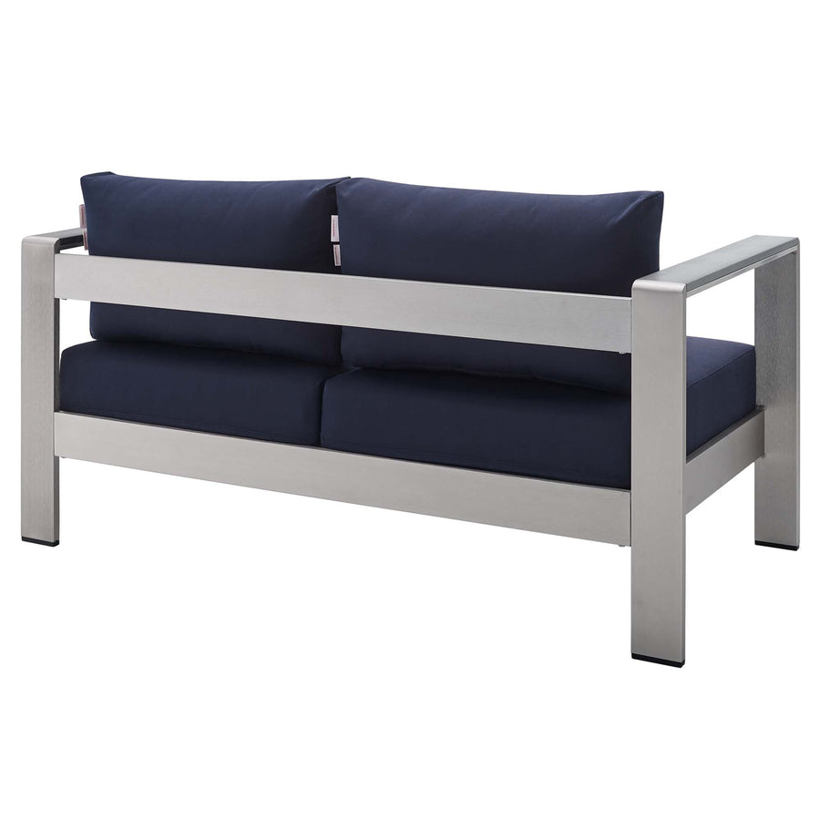Marlow Sunbrella® Fabric Aluminum Outdoor Patio Loveseat in Silver Navy