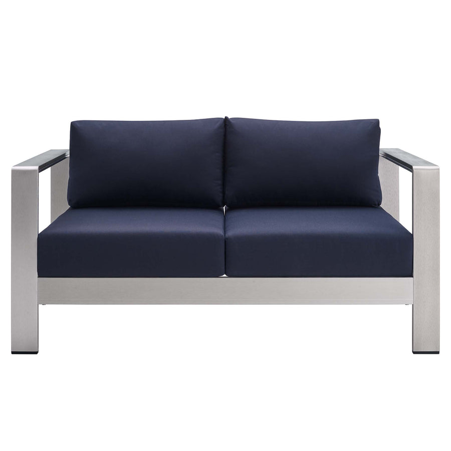 Marlow Sunbrella® Fabric Aluminum Outdoor Patio Loveseat in Silver Navy