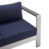 Marlow Sunbrella® Fabric Aluminum Outdoor Patio Loveseat in Silver Navy