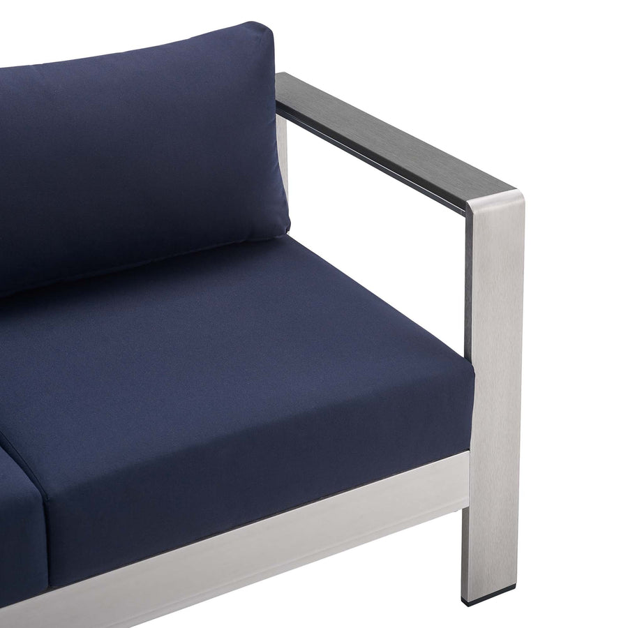 Marlow Sunbrella® Fabric Aluminum Outdoor Patio Loveseat in Silver Navy