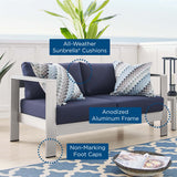 Marlow Sunbrella® Fabric Aluminum Outdoor Patio Loveseat in Silver Navy