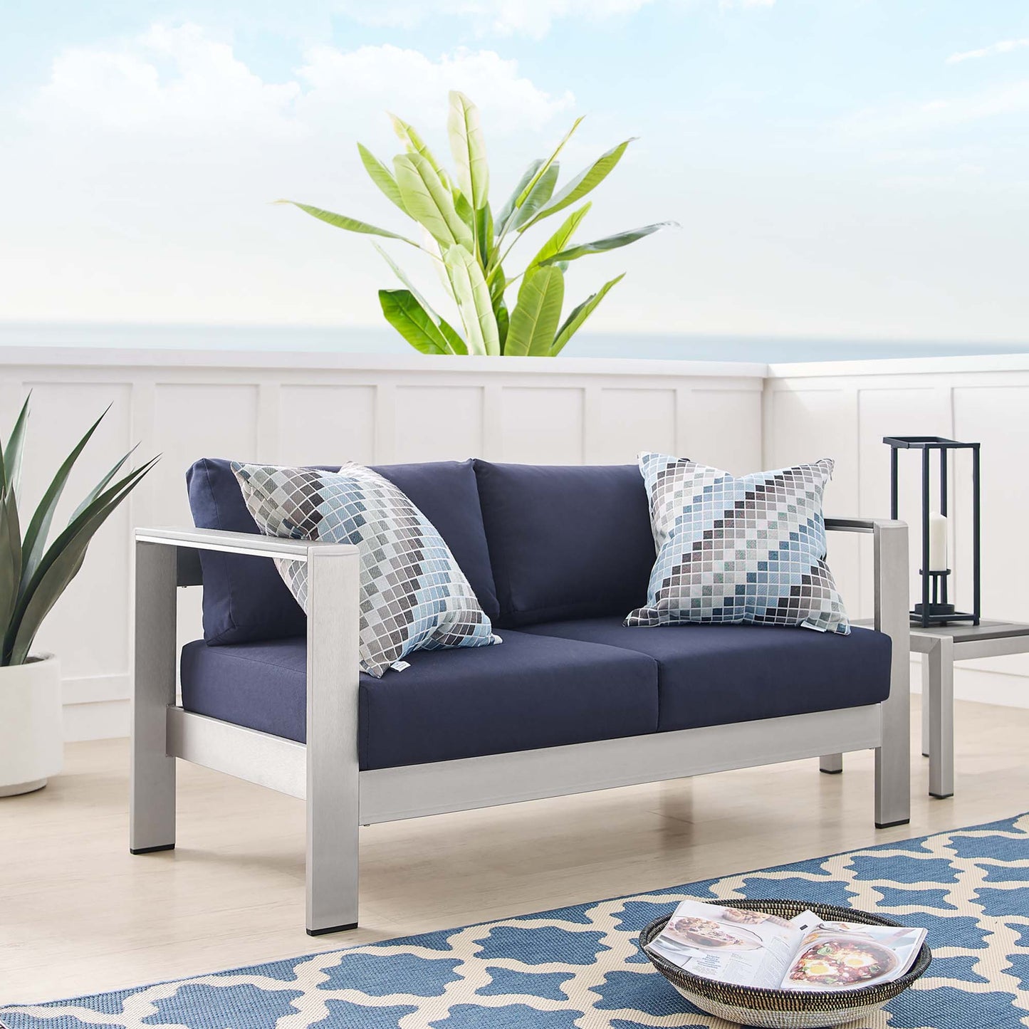 Shore SunbrellaÂ® Fabric Aluminum Outdoor Patio Loveseat by Furniture for America