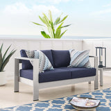 Marlow Sunbrella® Fabric Aluminum Outdoor Patio Loveseat in Silver Navy