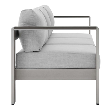 Shore Sunbrella® Fabric Aluminum Outdoor Patio Sofa in Silver Gray