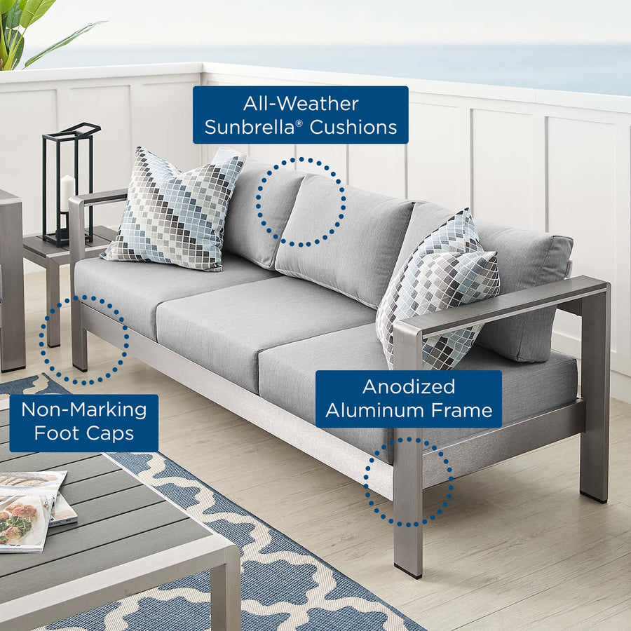Marlow Sunbrella® Fabric Aluminum Outdoor Patio Sofa in Silver Gray