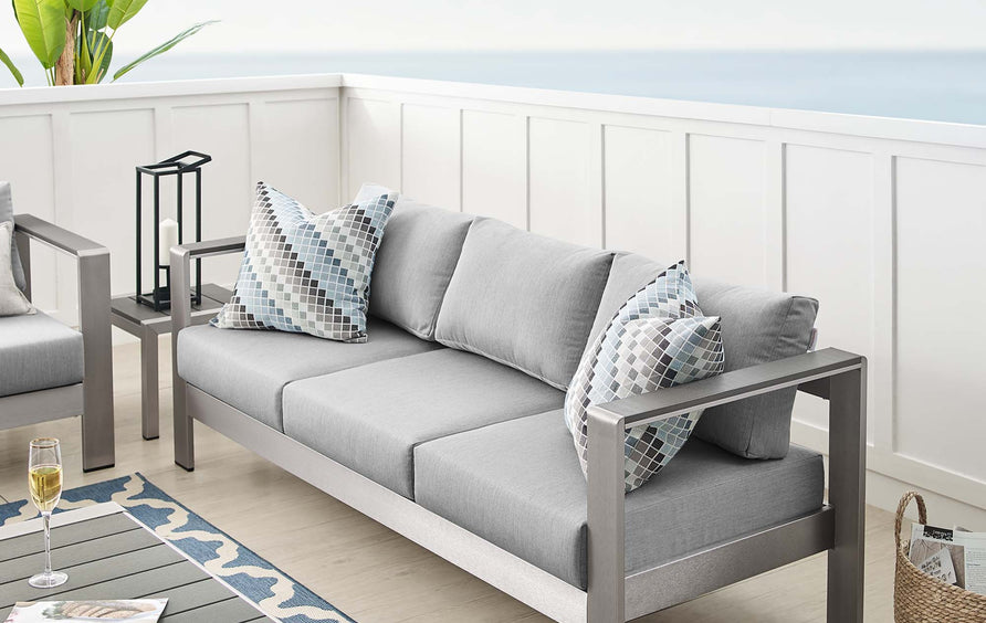 Marlow Sunbrella® Fabric Aluminum Outdoor Patio Sofa in Silver Gray