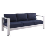 Marlow Sunbrella® Fabric Aluminum Outdoor Patio Sofa in Silver Navy
