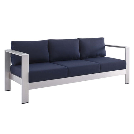 Shore Sunbrella® Fabric Aluminum Outdoor Patio Sofa in Silver Navy