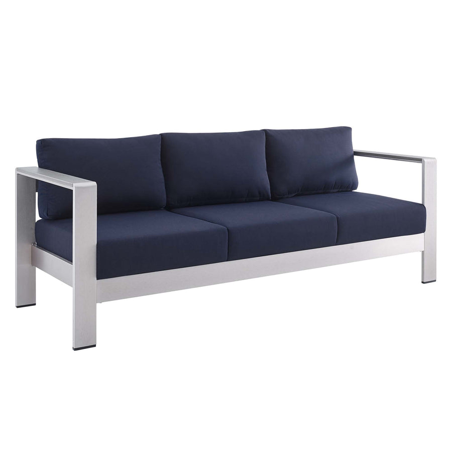 Marlow Sunbrella® Fabric Aluminum Outdoor Patio Sofa in Silver Navy