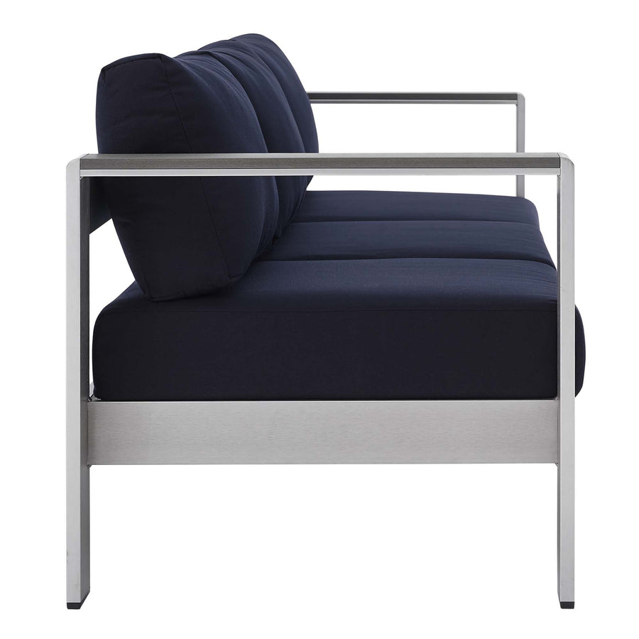 Marlow Sunbrella® Fabric Aluminum Outdoor Patio Sofa in Silver Navy