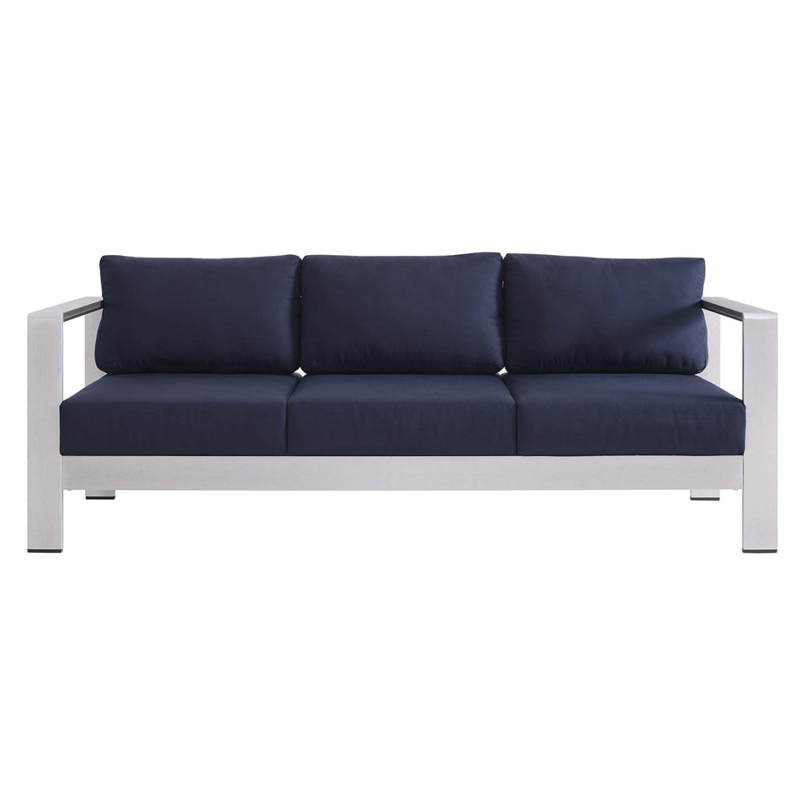 Marlow Sunbrella® Fabric Aluminum Outdoor Patio Sofa in Silver Navy