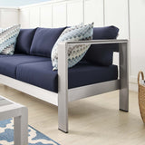Marlow Sunbrella® Fabric Aluminum Outdoor Patio Sofa in Silver Navy