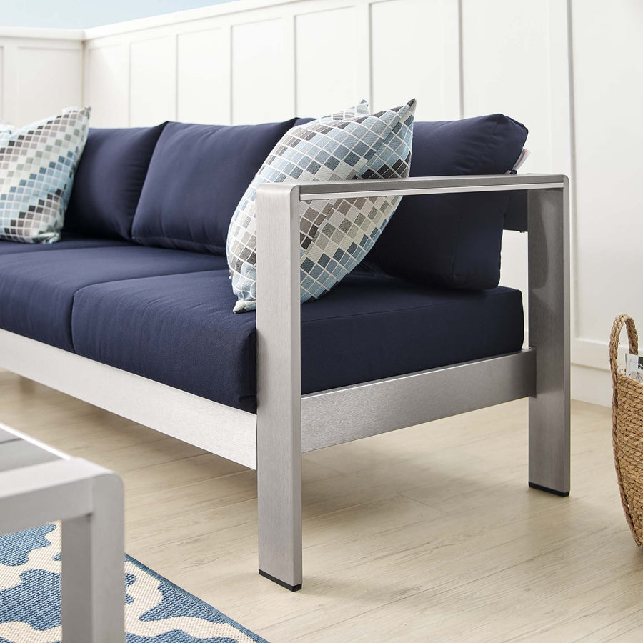 Marlow Sunbrella® Fabric Aluminum Outdoor Patio Sofa in Silver Navy