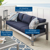 Marlow Sunbrella® Fabric Aluminum Outdoor Patio Sofa in Silver Navy