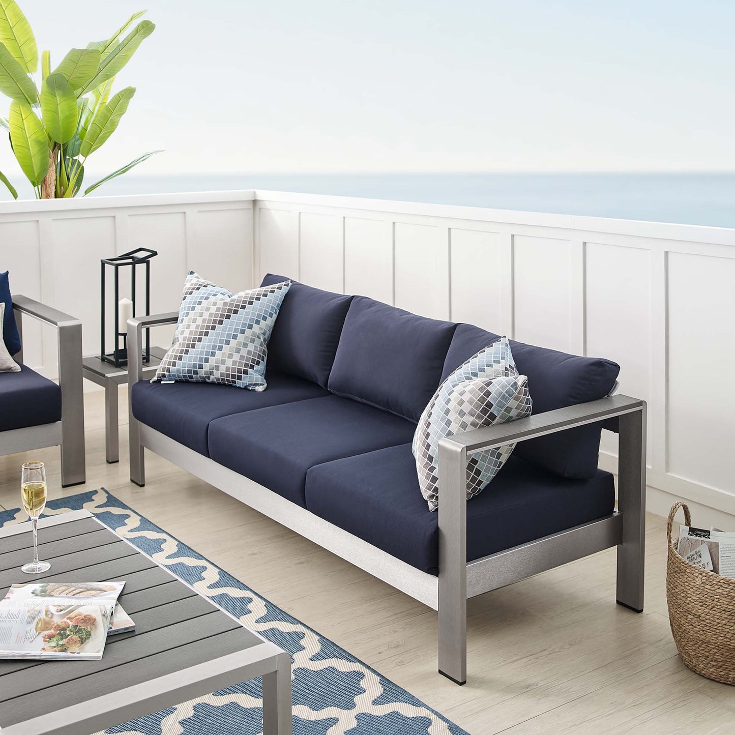 Shore SunbrellaÂ® Fabric Aluminum Outdoor Patio Sofa by Furniture for America