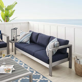 Marlow Sunbrella® Fabric Aluminum Outdoor Patio Sofa in Silver Navy