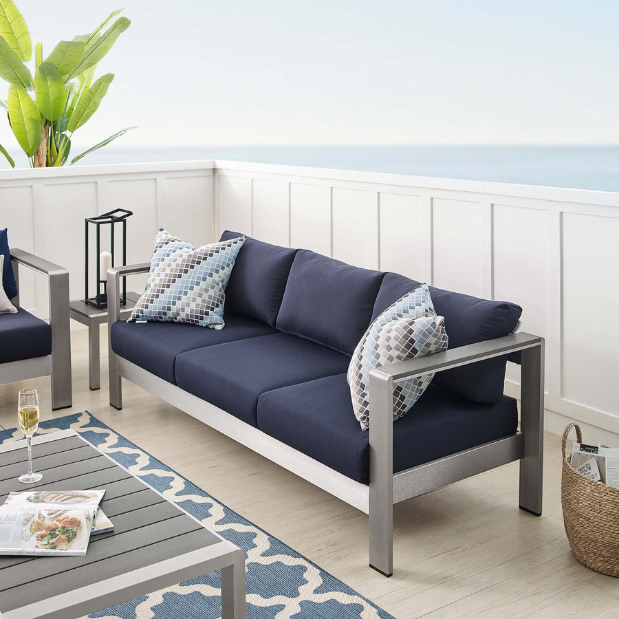 Marlow Sunbrella® Fabric Aluminum Outdoor Patio Sofa in Silver Navy