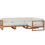 Cedar 4-Piece Outdoor Patio Teak Wood Sectional Sofa Set in Natural White