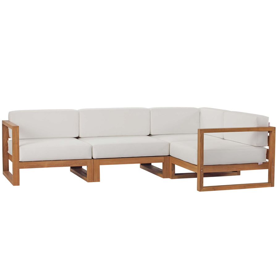 Cedar 4-Piece Outdoor Patio Teak Wood Sectional Sofa Set in Natural White
