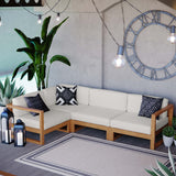 Cedar 4-Piece Outdoor Patio Teak Wood Sectional Sofa Set in Natural White