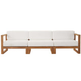Cedar 3-Piece Outdoor Patio Teak Wood Sectional Sofa Set in Natural White
