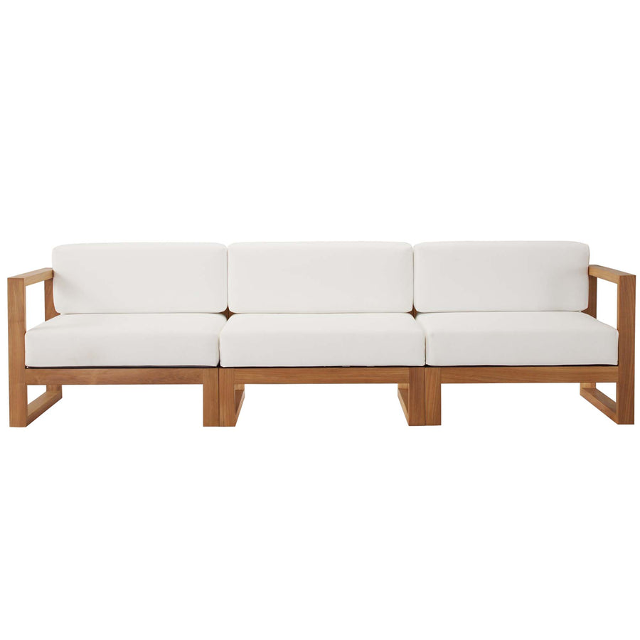 Cedar 3-Piece Outdoor Patio Teak Wood Sectional Sofa Set in Natural White