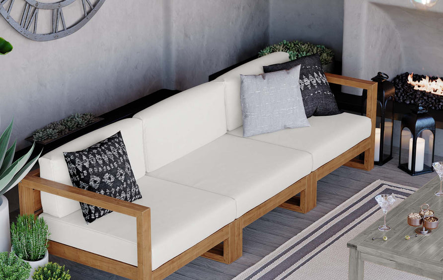 Cedar 3-Piece Outdoor Patio Teak Wood Sectional Sofa Set in Natural White