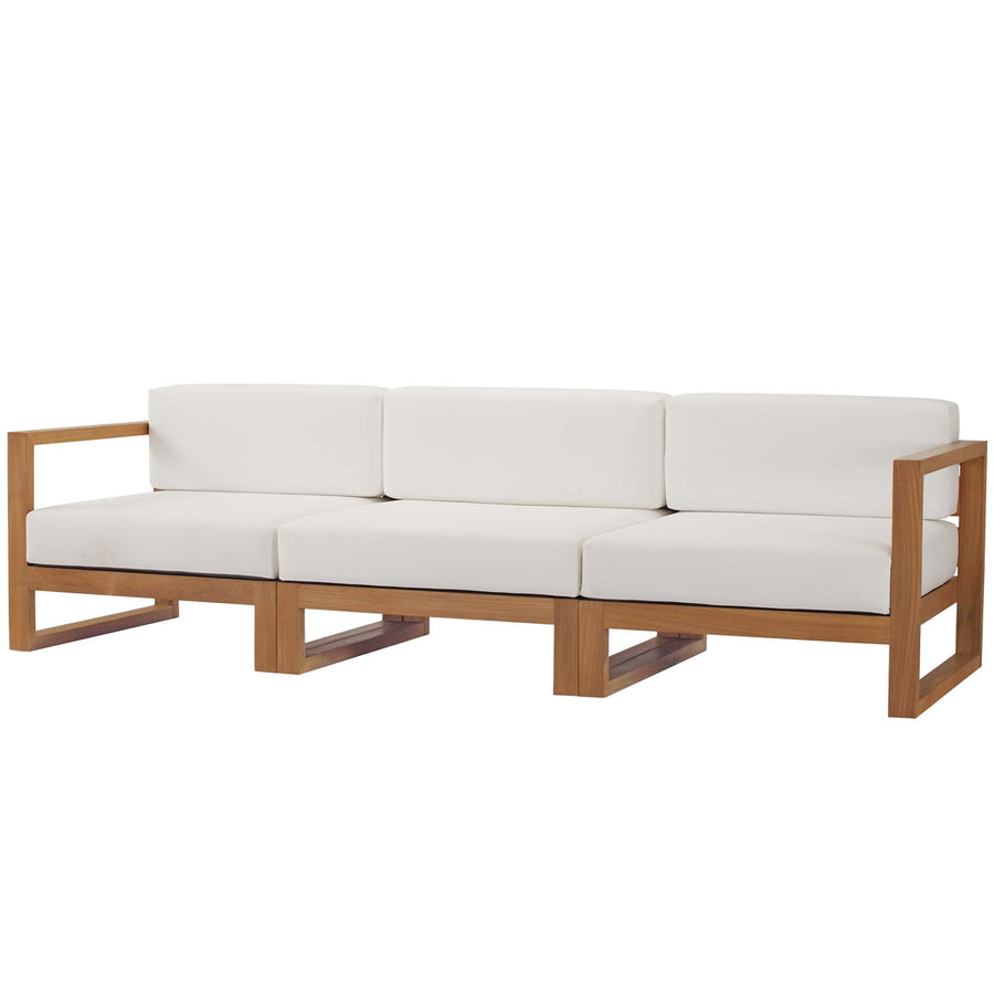 Cedar 3-Piece Outdoor Patio Teak Wood Sectional Sofa Set in Natural White