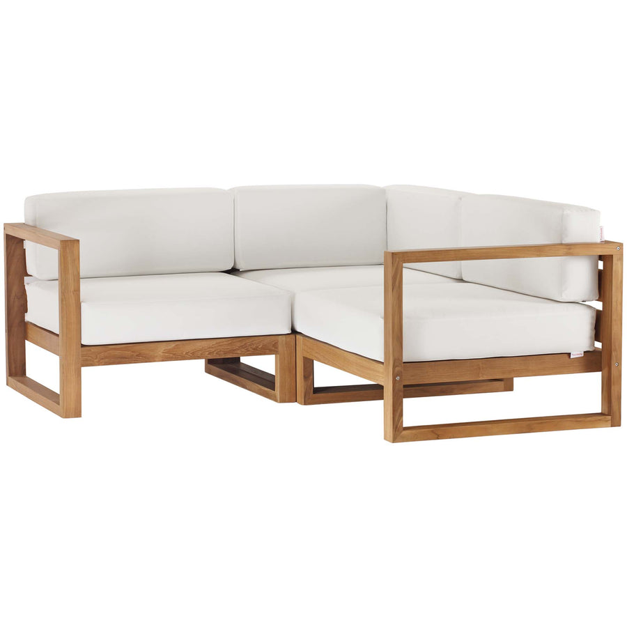 Cedar 3-Piece Outdoor Patio Teak Wood Sectional Sofa Set in Natural White