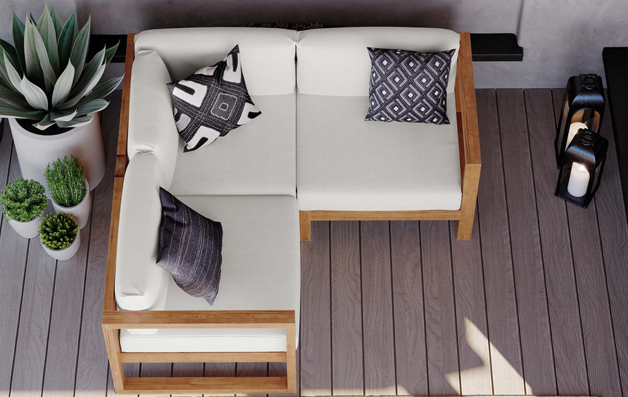 Cedar 3-Piece Outdoor Patio Teak Wood Sectional Sofa Set in Natural White