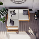 Cedar 3-Piece Outdoor Patio Teak Wood Sectional Sofa Set in Natural White