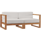Cedar 2-Piece Outdoor Patio Teak Wood Sectional Sofa Loveseat in Natural White