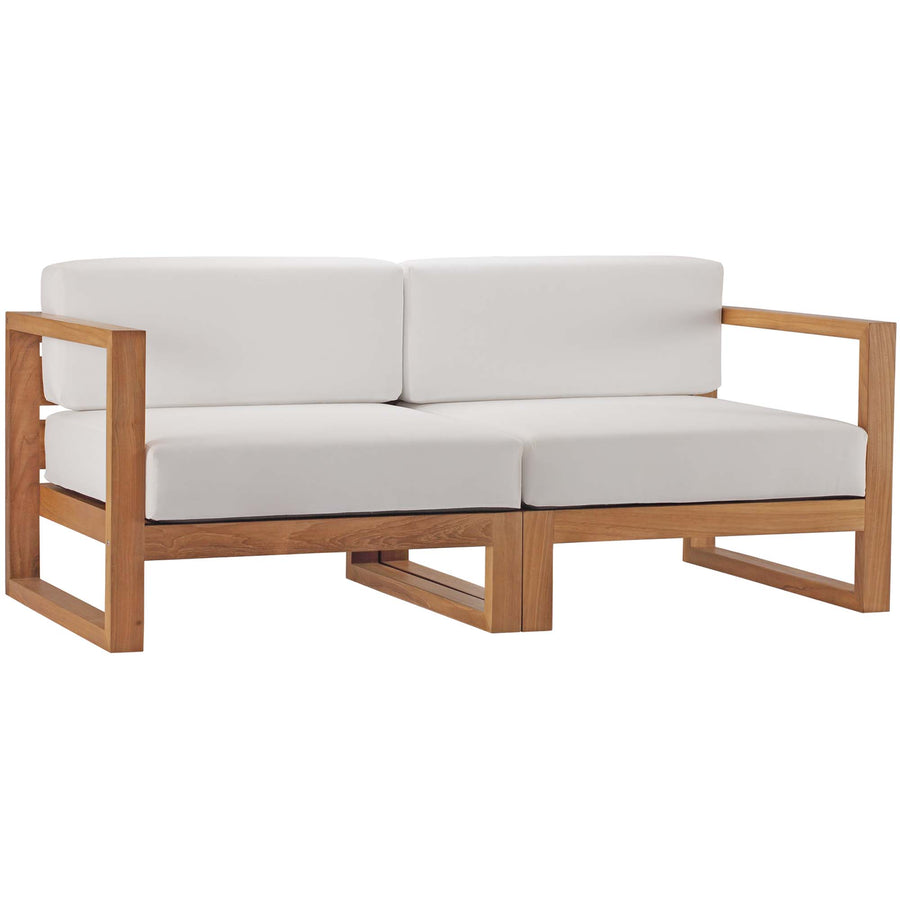 Cedar 2-Piece Outdoor Patio Teak Wood Sectional Sofa Loveseat in Natural White