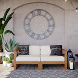 Cedar 2-Piece Outdoor Patio Teak Wood Sectional Sofa Loveseat in Natural White