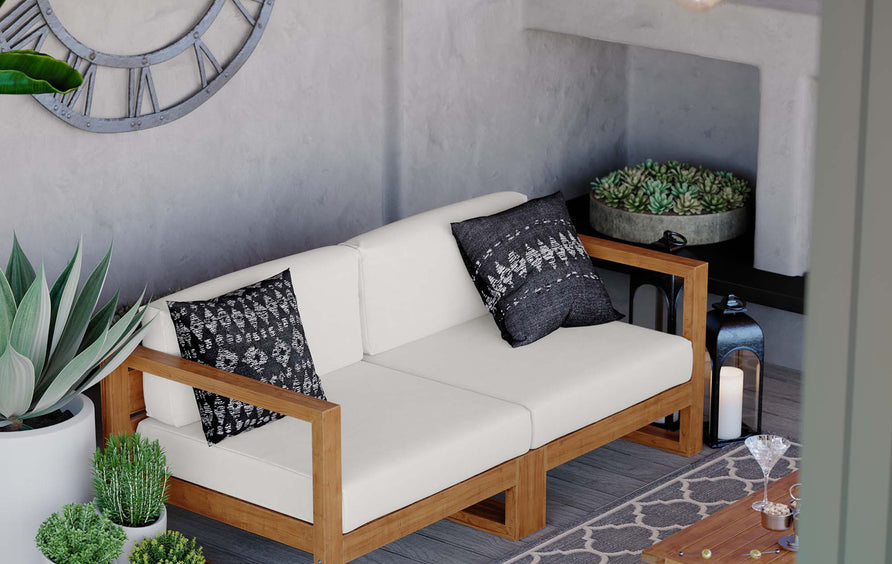 Cedar 2-Piece Outdoor Patio Teak Wood Sectional Sofa Loveseat in Natural White