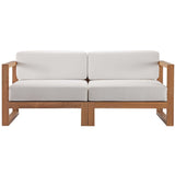 Cedar 2-Piece Outdoor Patio Teak Wood Sectional Sofa Loveseat in Natural White