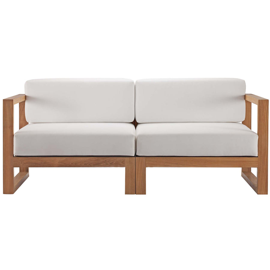 Cedar 2-Piece Outdoor Patio Teak Wood Sectional Sofa Loveseat in Natural White